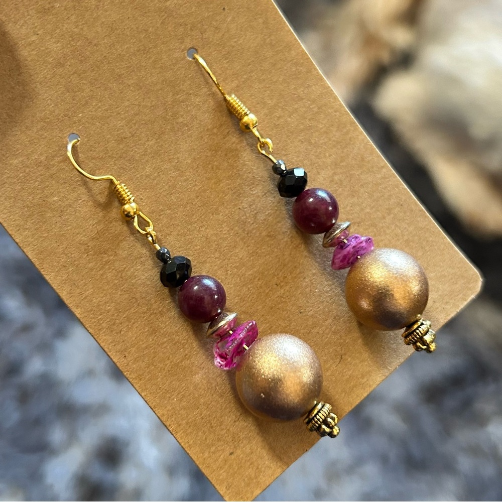 Handcrafted elegant matte vintage bead genuine garnet faceted hematite earrings